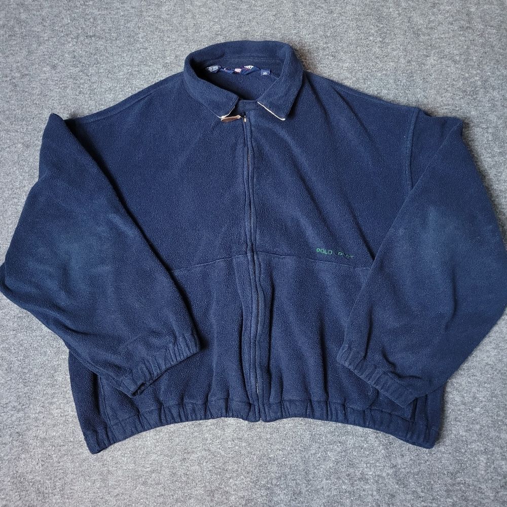 Vtg 90's Polo Ralph Lauren Sport Men's Size XL Navy Blue Fleece Bomber Jacket